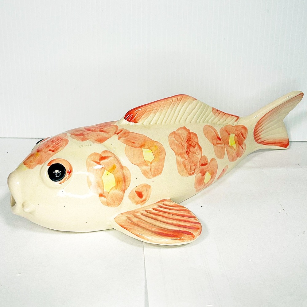 Vintage Koi FishCream Orange Ceramic Figure 12.5" long - Picture 1 of 6